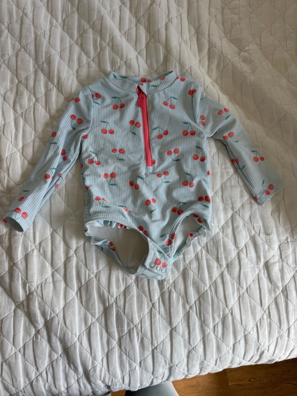 Carter's Light Blue Striped One-Piece with Cherry Print